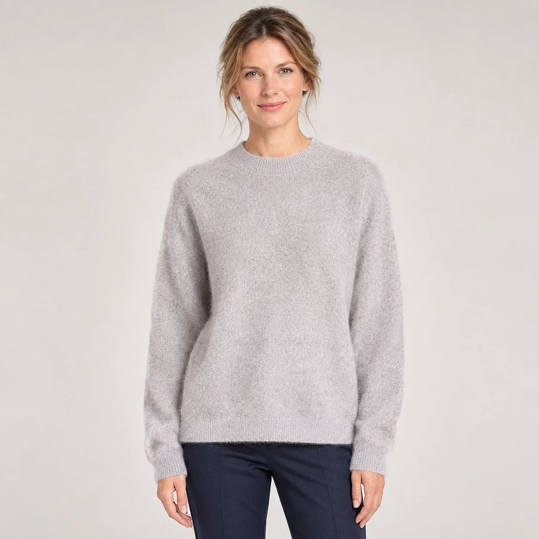 Beloru Cashmere Crewneck Sweater — Gray Beige (apparel front)