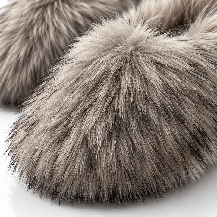 Fioravessa Plush Slippers — Gray (imitation Raccoon Fur) (womens shoe macro)