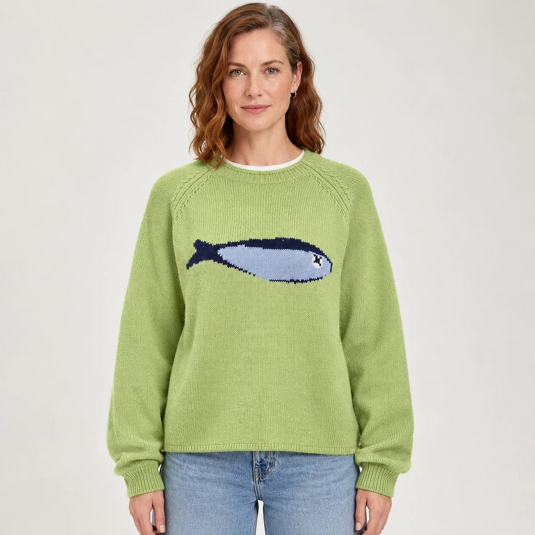 Brinley Intarsia Knit Sweater — Green (apparel front)