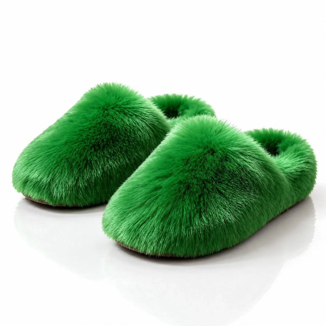 Beluro Plush Slippers — Green (imitation Fox Fur) (womens shoe hero)