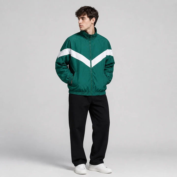 Dalton Colorblock Windbreaker Jacket — Green (studio with model)