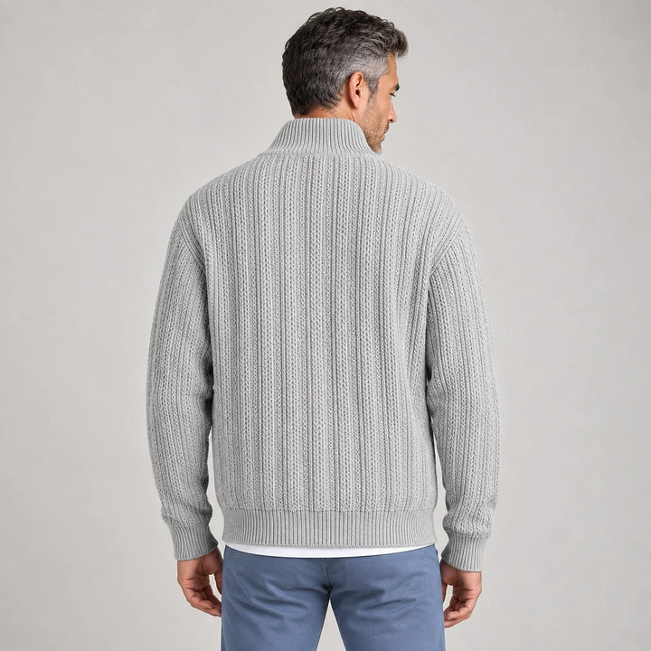 Daxton Ribbed Knit Cardigan — Light Gray (apparel back)