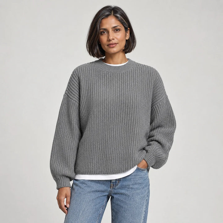 Brynn Ribbed Knit Sweater — Light Gray (apparel front)