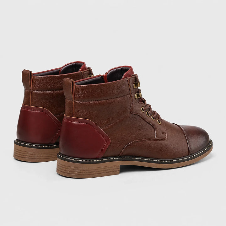 Daltrey Leather Cap Toe Boots — Mahogany Brown (mens shoe angle)
