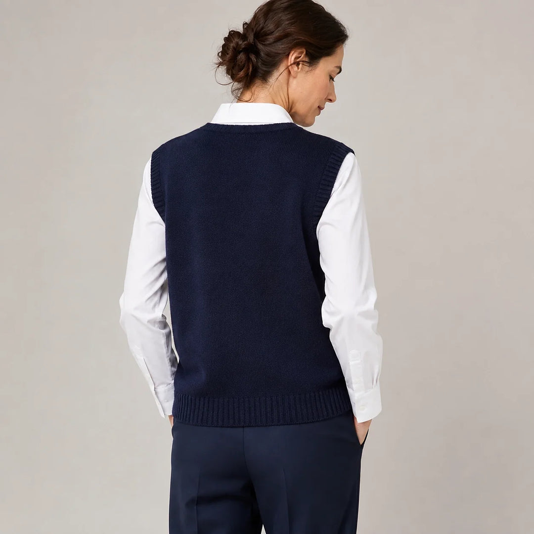 Harlo Wool Sweater Vest — Navy Blue (apparel back)