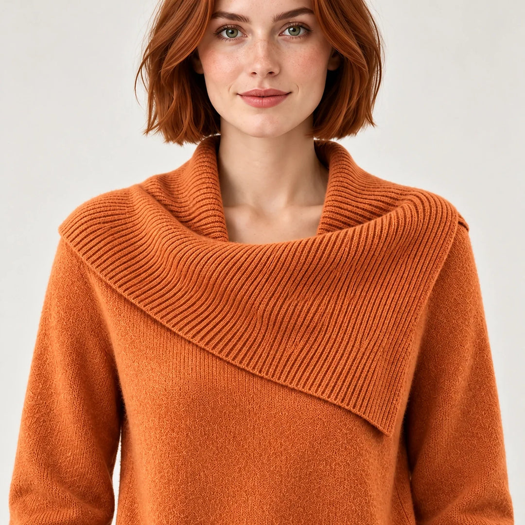 Dorevessa Scarf Collar Sweater — Orange (apparel detail)