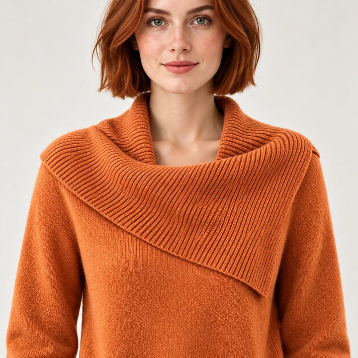 Dorevessa Scarf Collar Sweater — Orange (apparel detail)