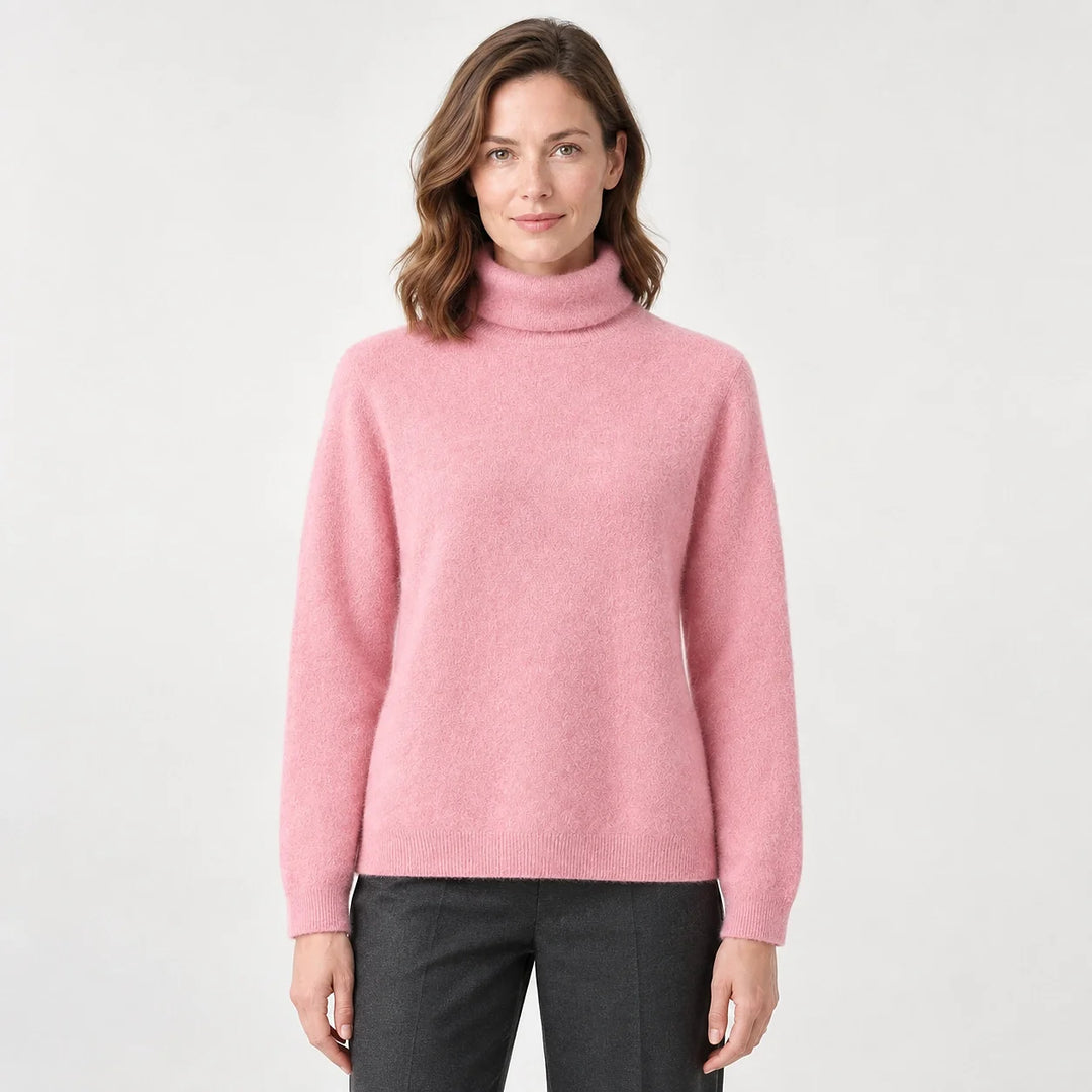 Delwyn Cashmere Turtleneck Sweater — Pastel Pink (apparel front)