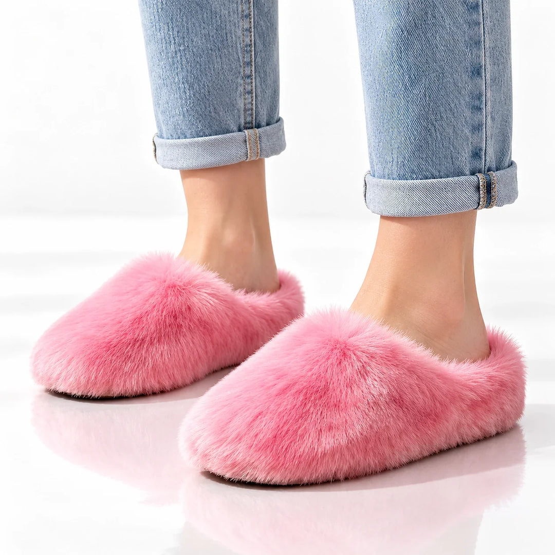 Beluro Plush Slippers — Pink (imitation Fox Fur) (womens shoe worn)