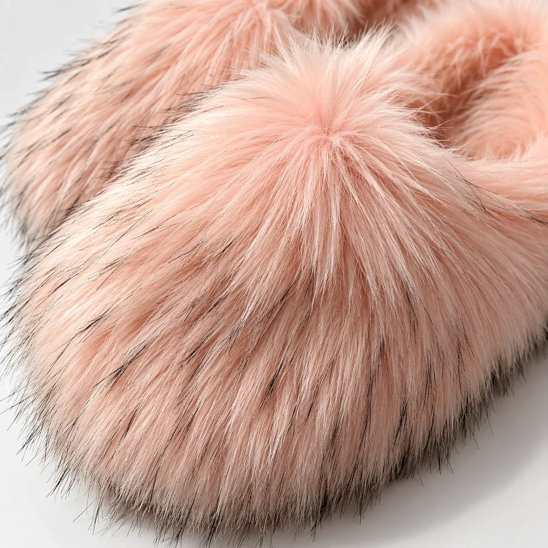 Fioravessa Plush Slippers — Pink (imitation Raccoon Fur) (womens shoe macro)