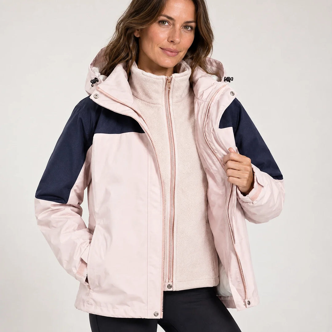 Brindal Hooded Shell Jacket — Pink & Navy (apparel detail)