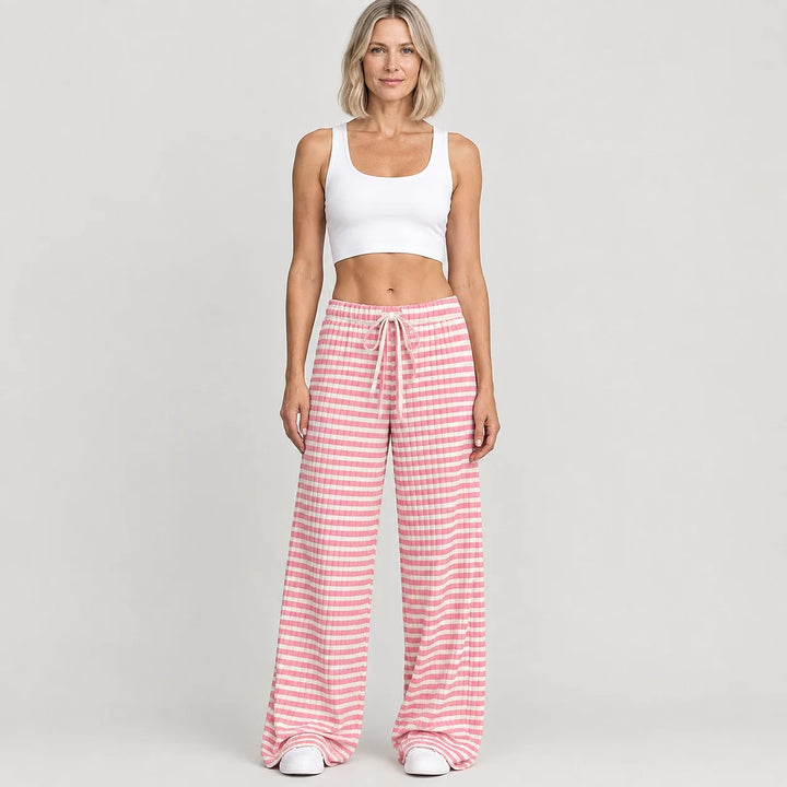 Delwyn Ribbed Drawstring Pants — Pink Stripe (apparel front)