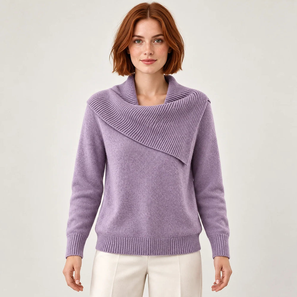 Dorevessa Scarf Collar Sweater — Purple (apparel front)