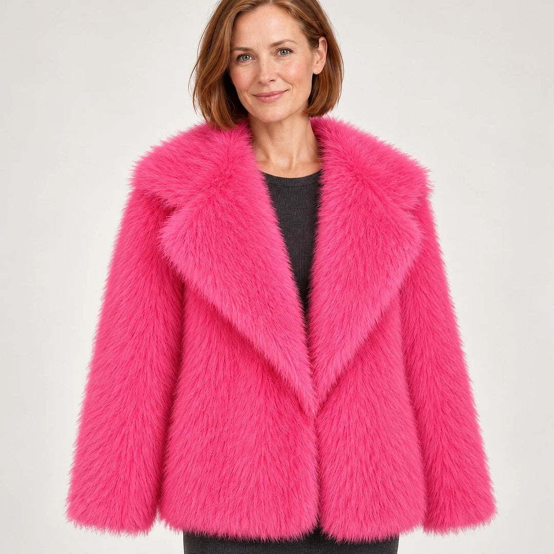 Neravessa Lapel Coat — Rose Red (apparel detail)