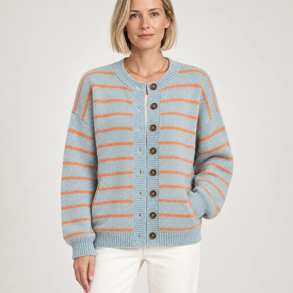 Halcourt Striped Knit Cardigan — Sky Blue (apparel front)