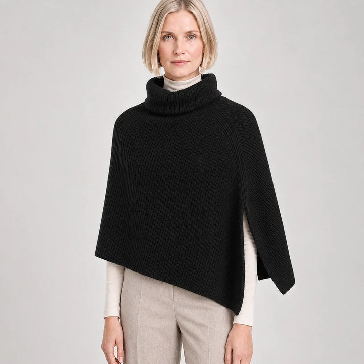 Hobart Wool Poncho — Starry Black (apparel detail)