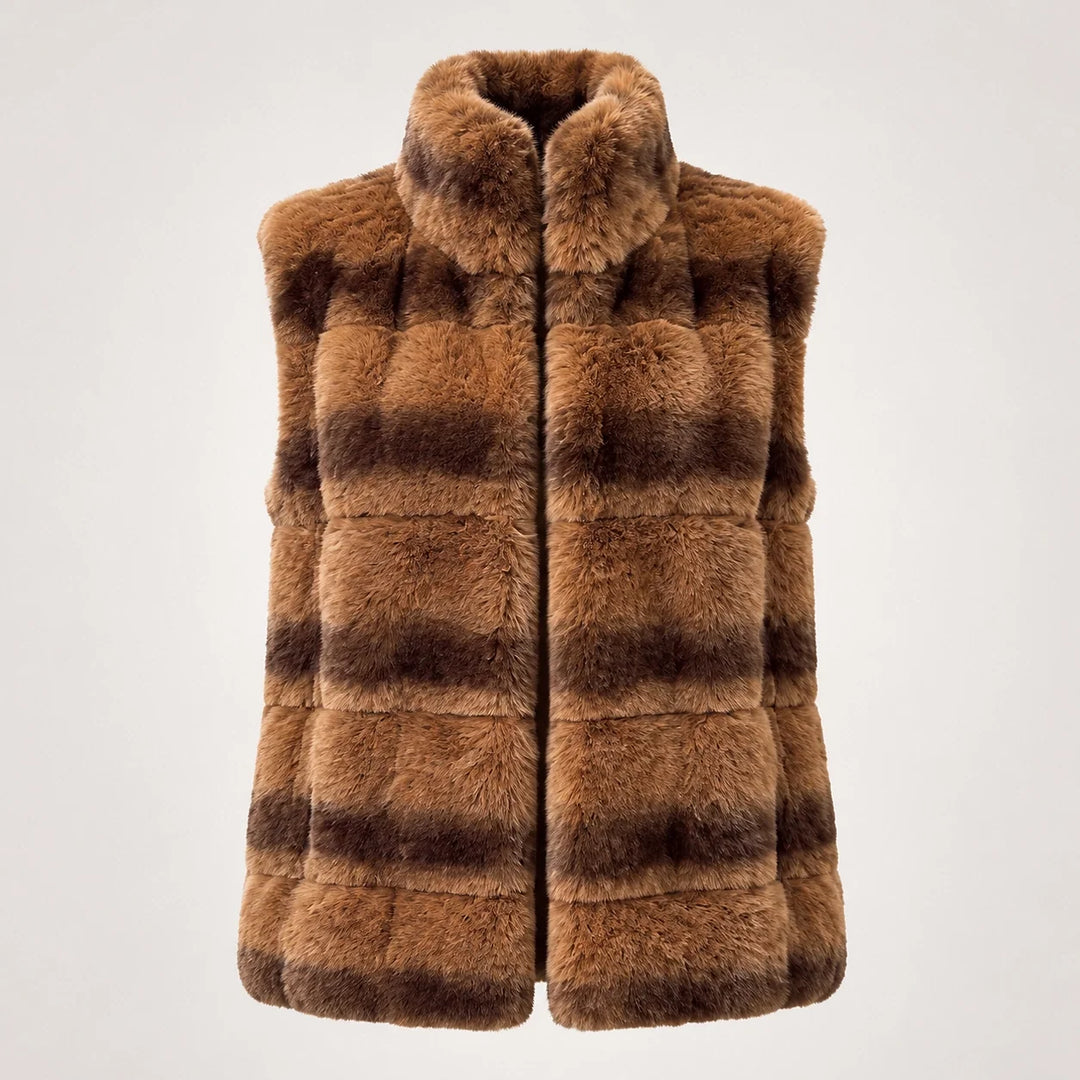 Belara Striped Faux Fur Vest — Tan (apparel solo)