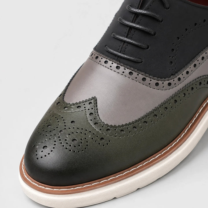 Delvoro Leather Wingtip Oxford — Tan & Orange (mens shoe zoom)