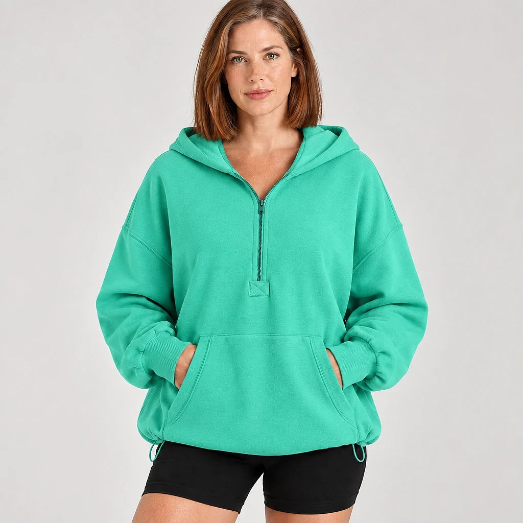 Brelyn Oversized Half-Zip Hoodie — Turquoise (apparel front)