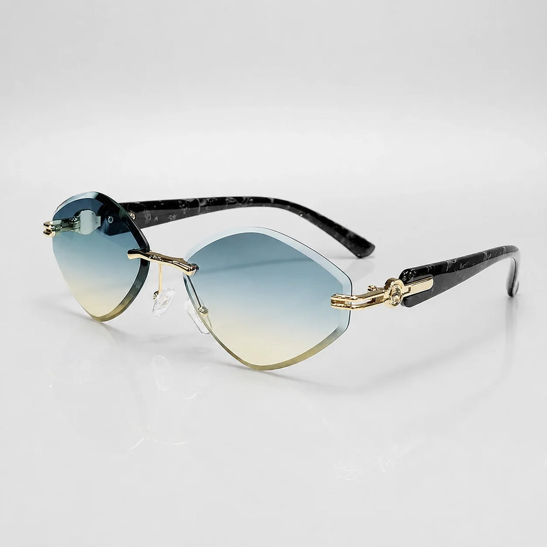 Pellara Rimless Sunglasses — 金框蓝黄片 (sunglasses hero)