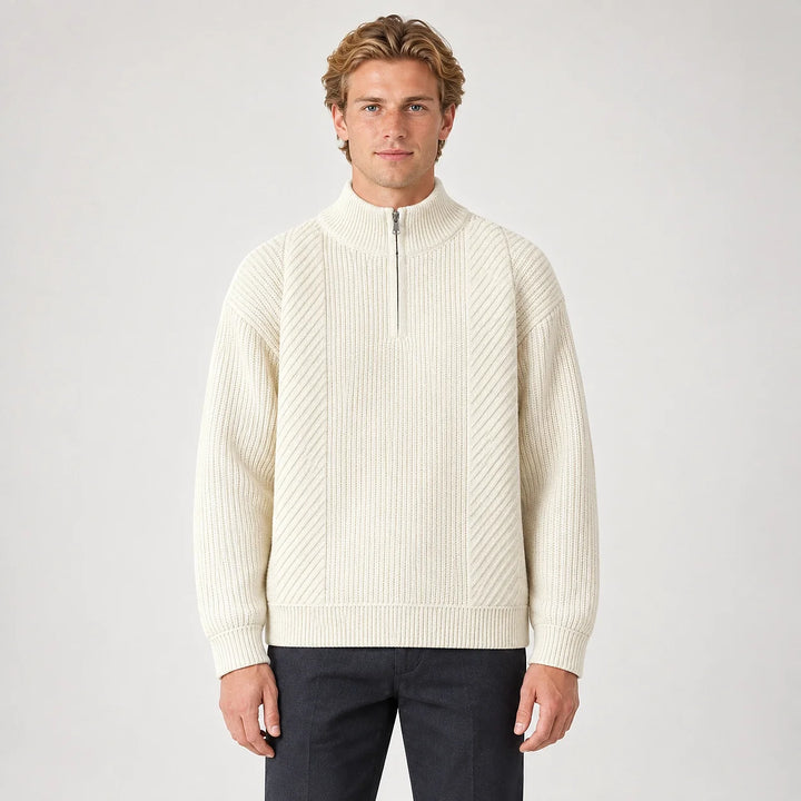 Bruthen Ribbed Half-Zip Sweater — White (apparel front)