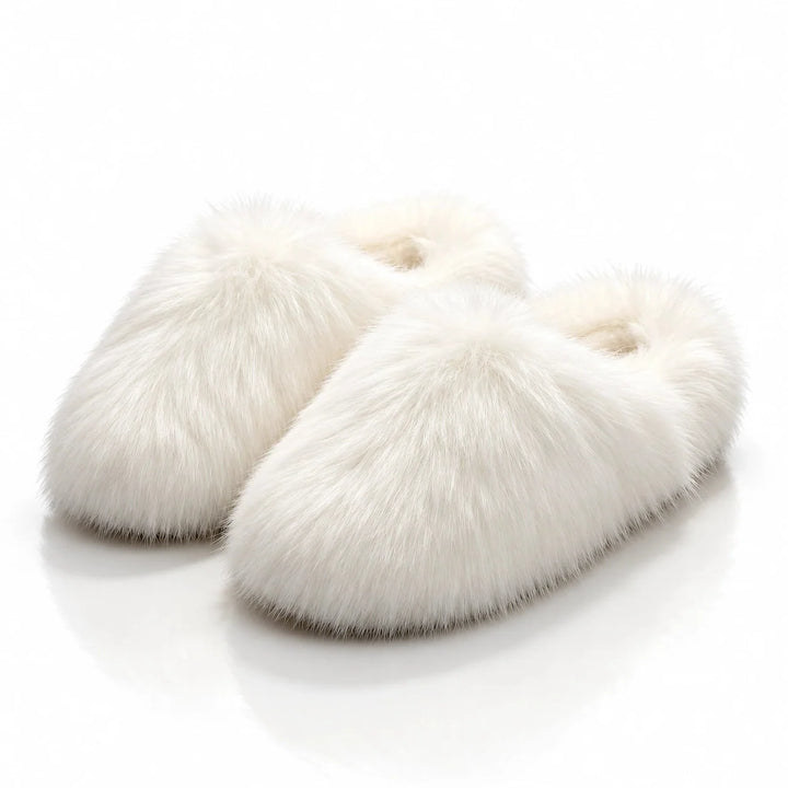 Beluro Plush Slippers — White (imitation Fox Fur) (womens shoe hero)