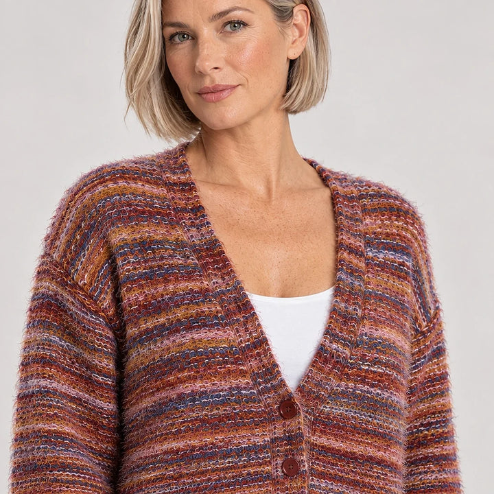 Belara Cotton Blend Cardigan — Wine Red (apparel detail)