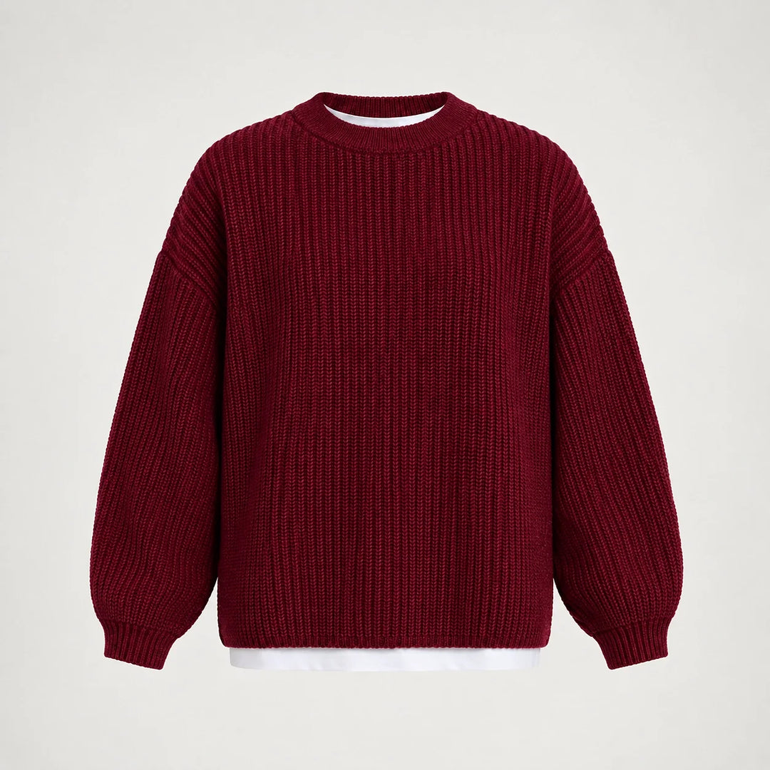 Brynn Ribbed Knit Sweater — Wine Red (apparel solo)