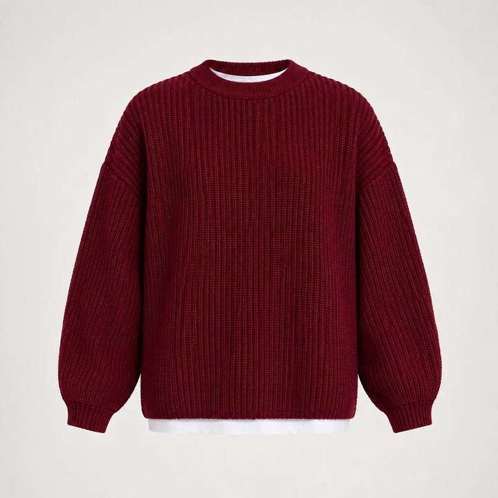 Brynn Ribbed Knit Sweater — Wine Red (apparel solo)